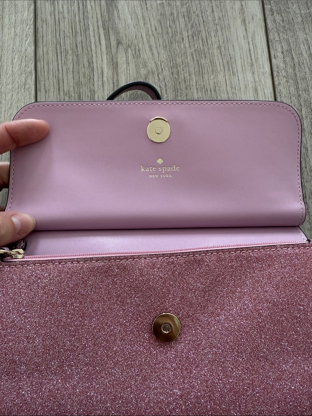 Kate Spade Boxed Pink Glimmer Glitter Mixed Material Phone Wristlet - Picture 5 of 10